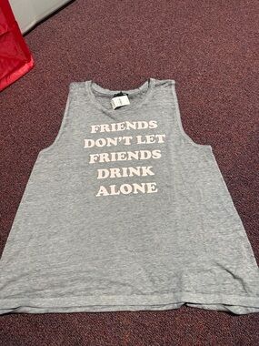 Express Gray Muscle Tee with Pink Text - "Friends Don't Let Friends Drink Alone"